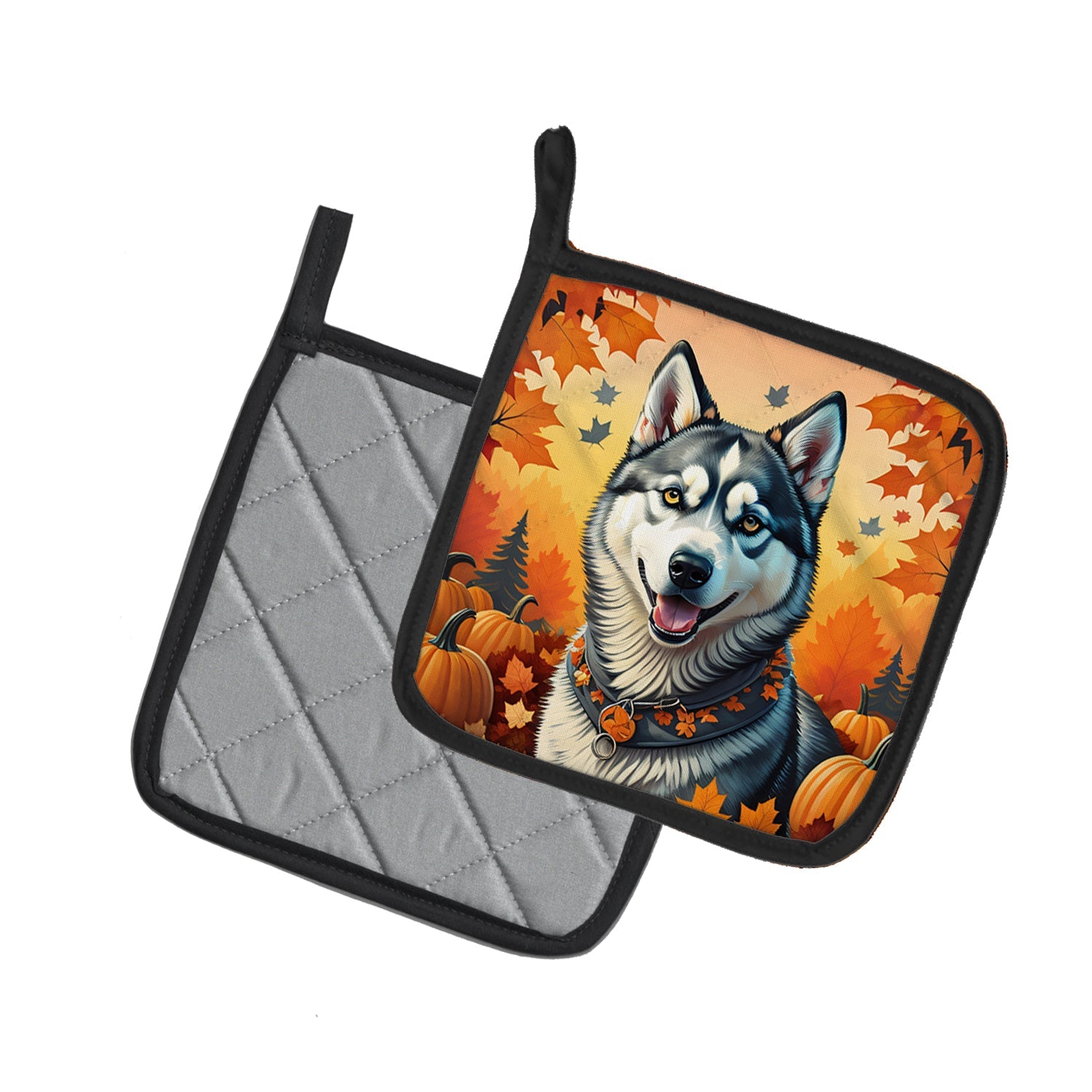 Siberian Husky Fall Pot Holder Set of 2 Heat Resistant Quilted Hot Pads 7.5 x 7.5 Inch, Insulated Kitchen Trivets for Cooking & Baking
