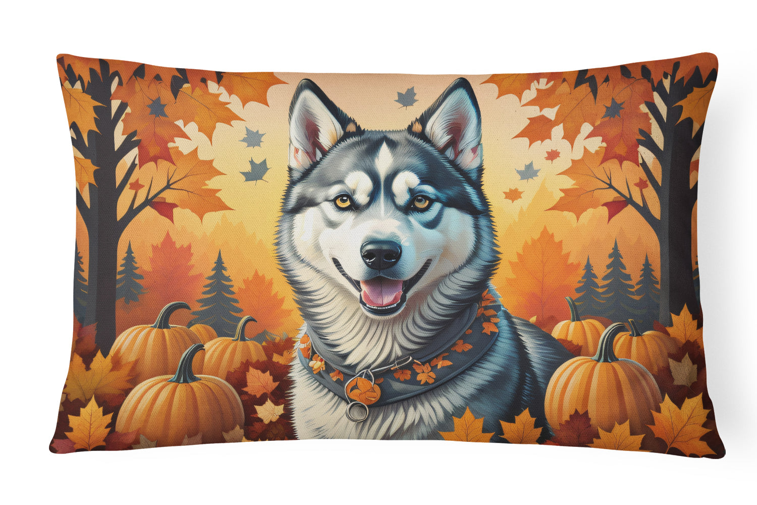 Siberian Husky Fall Decorative Throw Pillow 12x16 Indoor Outdoor Accent Cushion, Fabric Cover with Insert for Sofa, Bed, Porch & Living Room
