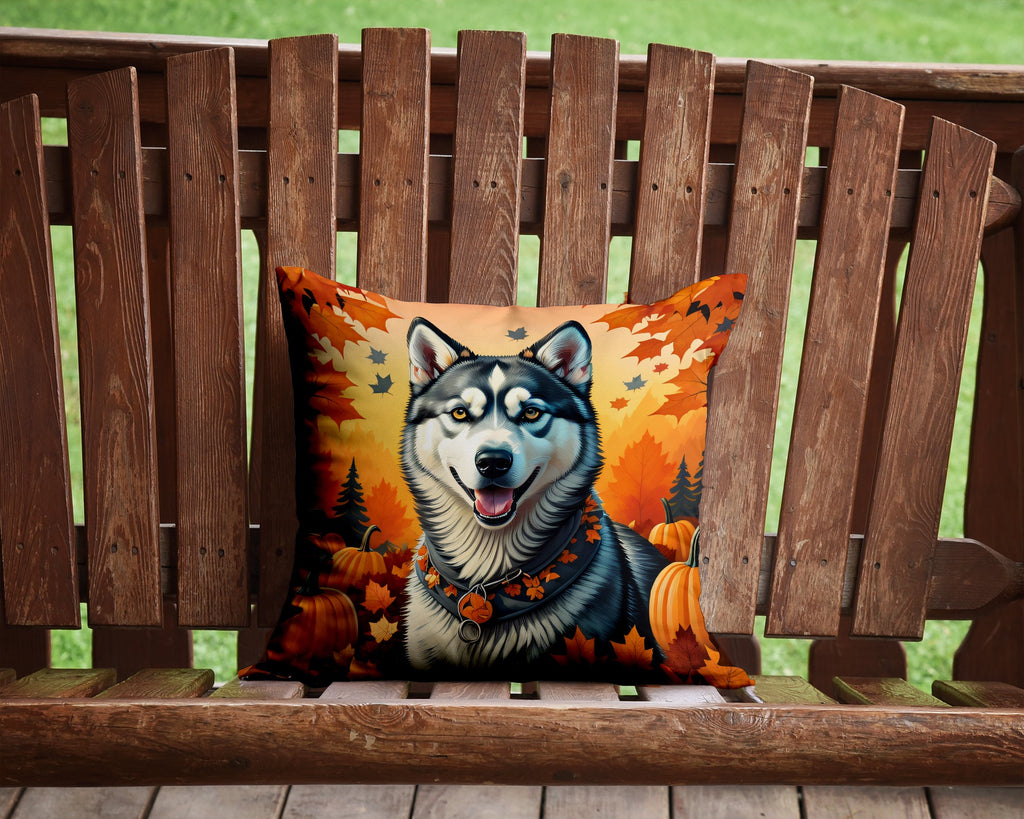Siberian Husky Fall Decorative Throw Pillow 14x14 Indoor Outdoor Accent Cushion, Fabric Cover with Insert for Sofa, Bed, Porch & Living Room