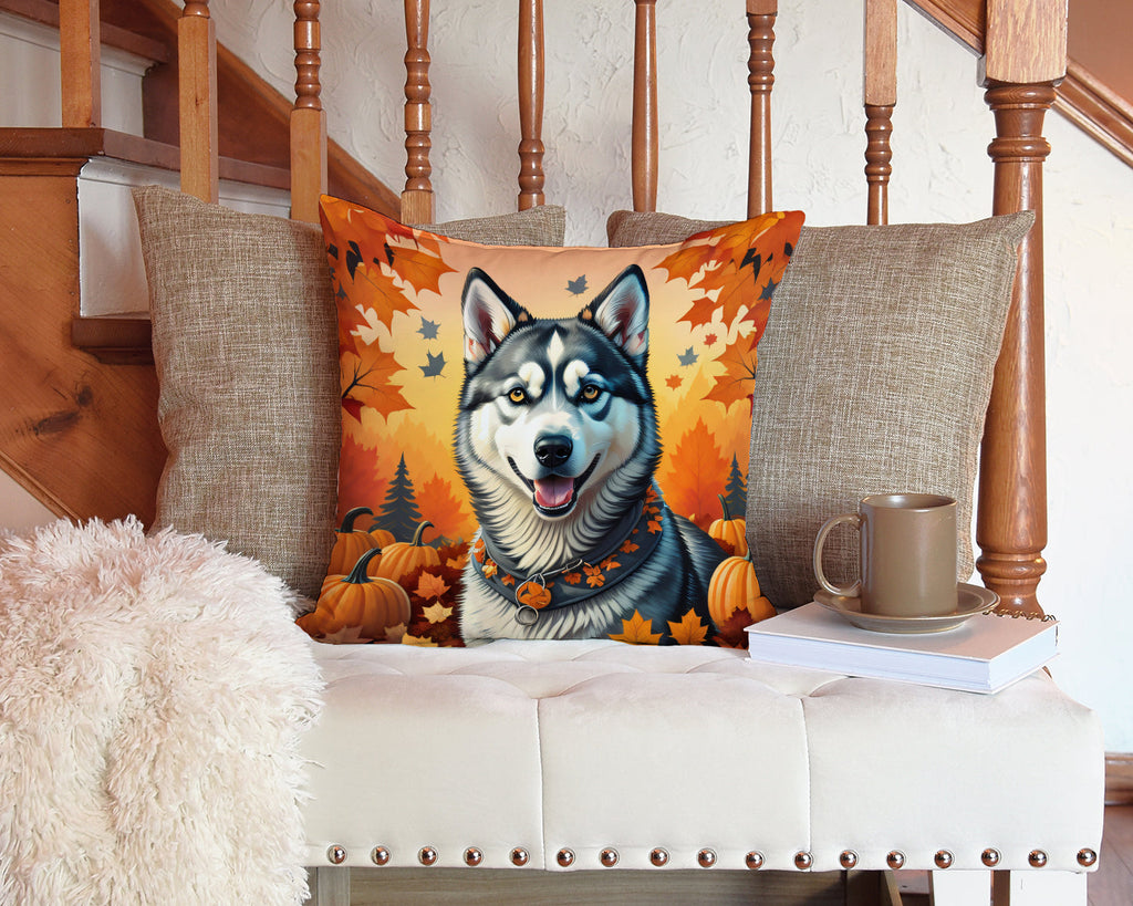 Siberian Husky Fall Decorative Throw Pillow 14x14 Indoor Outdoor Accent Cushion, Fabric Cover with Insert for Sofa, Bed, Porch & Living Room