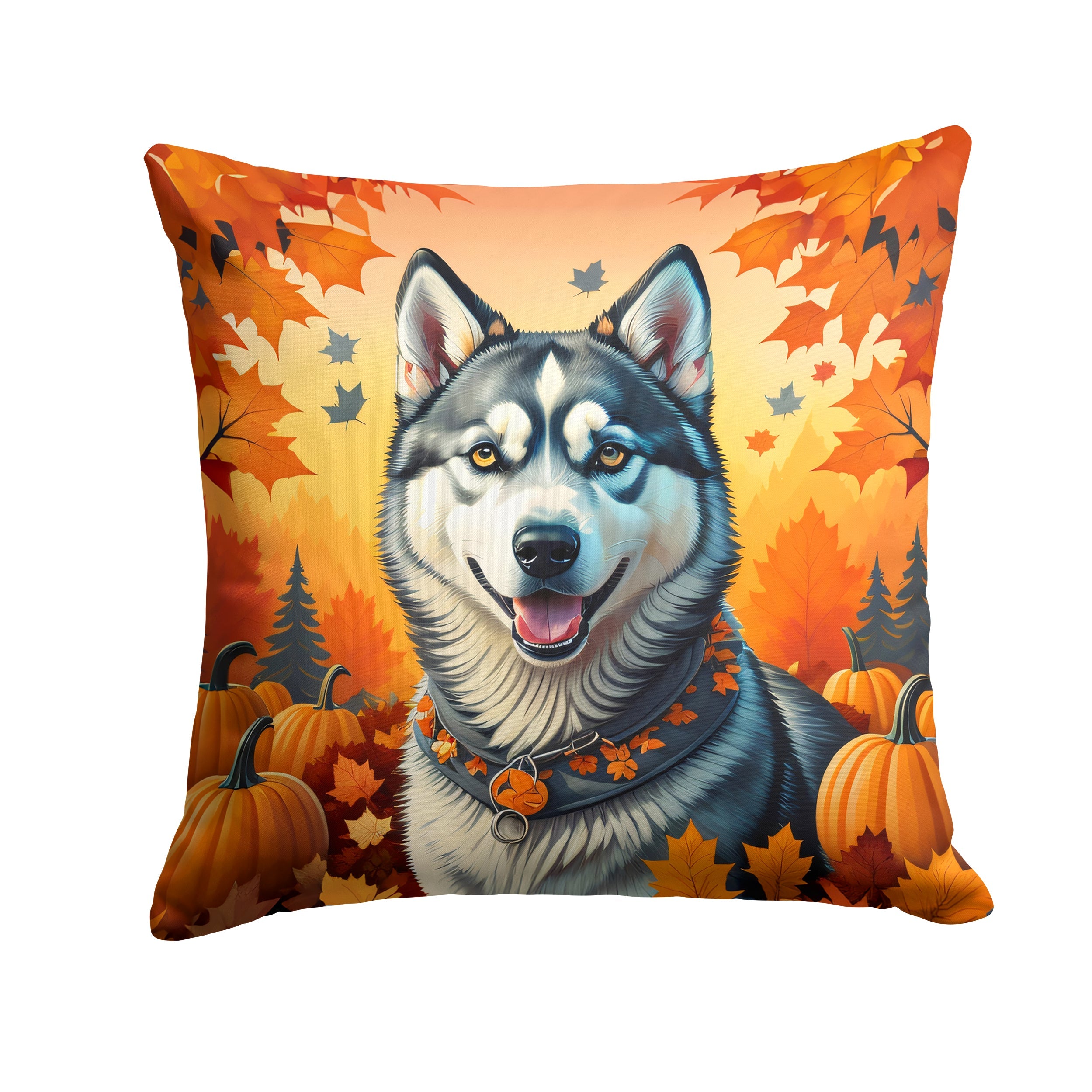 Siberian Husky Fall Decorative Throw Pillow 18x18 Indoor Outdoor Accent Cushion, Fabric Cover with Insert for Sofa, Bed, Porch & Living Room