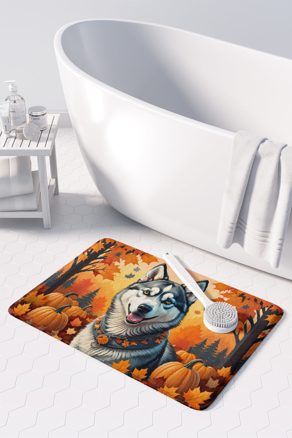 Siberian Husky Fall Memory Foam Kitchen Mat Machine Washable Anti-Fatigue Cushion Comfort Bath or Kitchen Rug