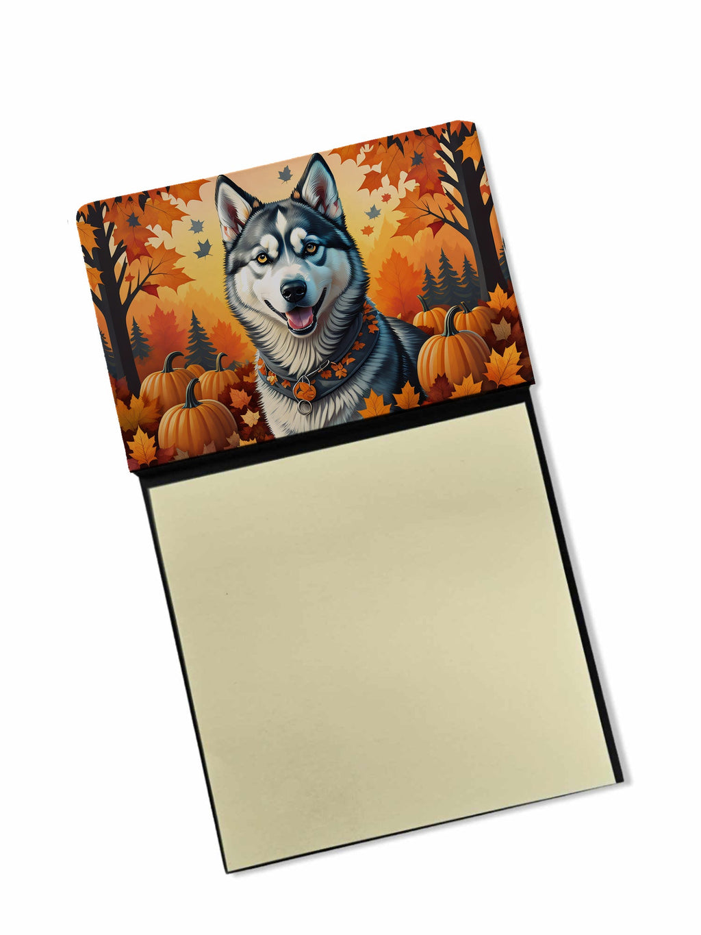 Siberian Husky Fall Watercolor Sticky Note Holder Refillable Dispenser Desk Accessory 3x3 Pad Gift