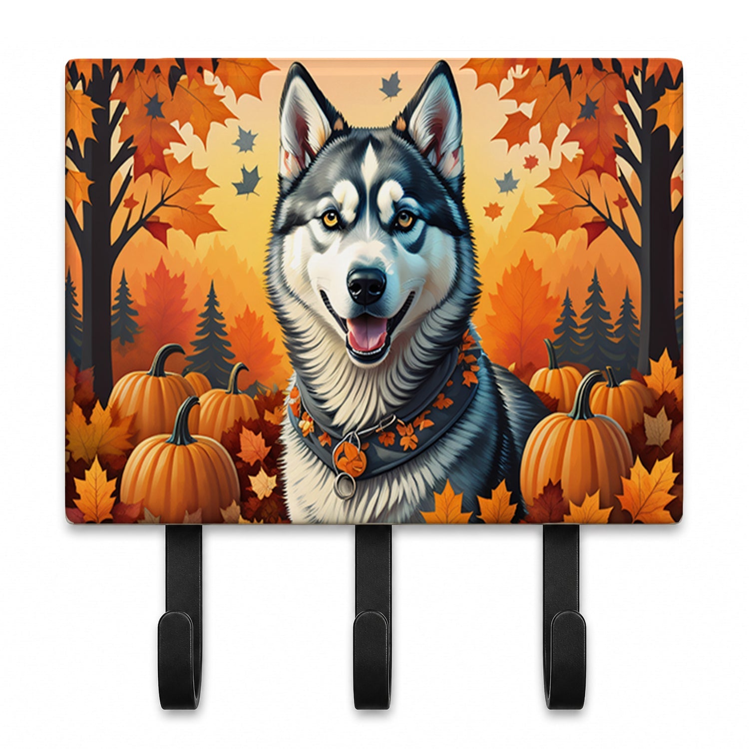 Siberian Husky Fall Leash or Key Holder Wall Hooks, Coat Rack Wall Mount, for Hanging Keys, Towels, Aprons, Leashes