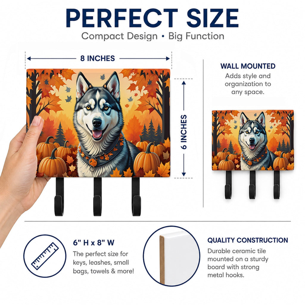 Siberian Husky Fall Leash or Key Holder Wall Hooks, Coat Rack Wall Mount, for Hanging Keys, Towels, Aprons, Leashes