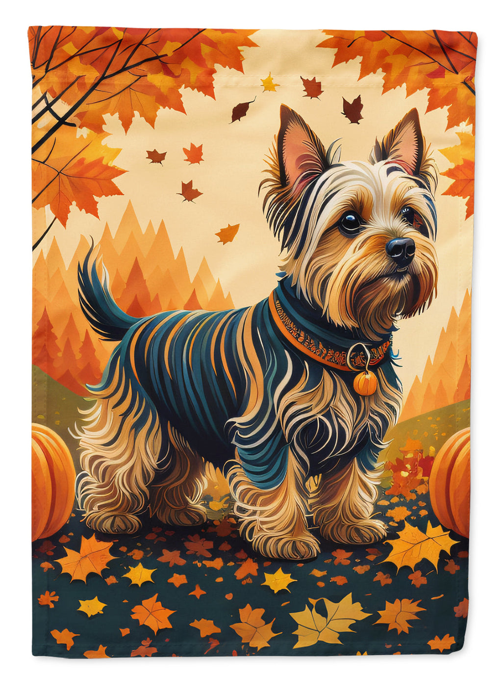 Silky Terrier Fall House Flag 28x40 Porch Sleeve Pole Decorative Outside Yard Banner Artwork Wall Hanging, Polyester
