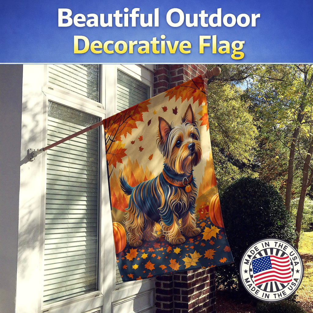 Silky Terrier Fall House Flag 28x40 Porch Sleeve Pole Decorative Outside Yard Banner Artwork Wall Hanging, Polyester