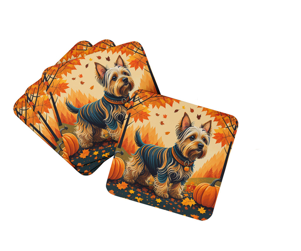Silky Terrier Fall Foam Coasters Set of 4 Cup Coasters for Indoor Outdoor, Tabletop Protection, Anti Slip, Mouse pad Material