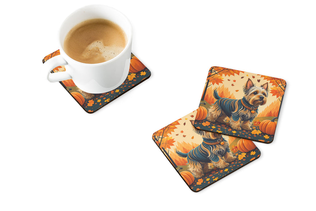 Silky Terrier Fall Foam Coasters Set of 4 Cup Coasters for Indoor Outdoor, Tabletop Protection, Anti Slip, Mouse pad Material