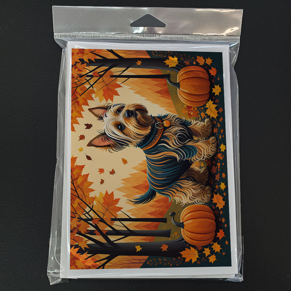 Silky Terrier Fall Greeting Cards Pack of 8 Blank Cards with Envelopes Whimsical A7 Size 5x7