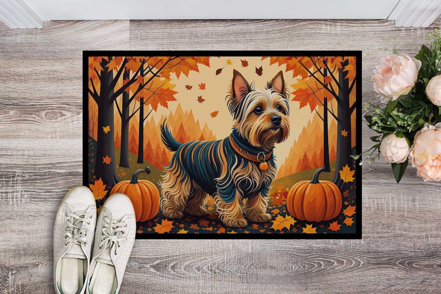 Silky Terrier Fall Doormat Indoor Outdoor 24H X 36W Front Door Mat Rugs for Entryway, Non Slip Washable Low Pile,