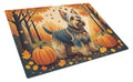 Silky Terrier Fall Cutting Board Tempered Glass Kitchen Cutting Surface, Heat Resistant Chopping, Non-Slip Feet, Food Prep & Serving