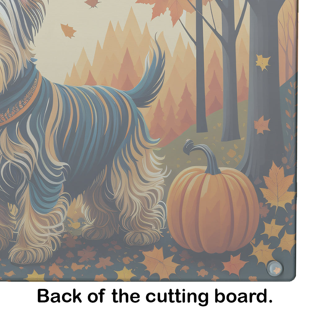 Silky Terrier Fall Cutting Board Tempered Glass Kitchen Cutting Surface, Heat Resistant Chopping, Non-Slip Feet, Food Prep & Serving