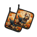 Silky Terrier Fall Pot Holder Set of 2 Heat Resistant Quilted Hot Pads 7.5 x 7.5 Inch, Insulated Kitchen Trivets for Cooking & Baking