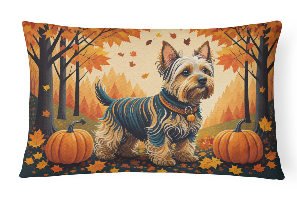 Silky Terrier Fall Decorative Throw Pillow 12x16 Indoor Outdoor Accent Cushion, Fabric Cover with Insert for Sofa, Bed, Porch & Living Room