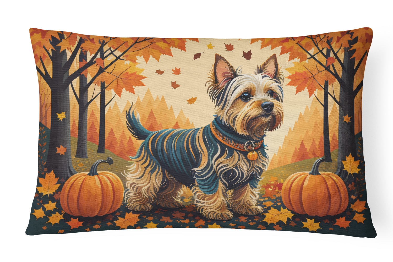 Silky Terrier Fall Decorative Throw Pillow 12x16 Indoor Outdoor Accent Cushion, Fabric Cover with Insert for Sofa, Bed, Porch & Living Room