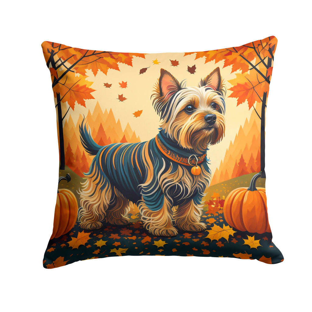 Silky Terrier Fall Decorative Throw Pillow 14x14 Indoor Outdoor Accent Cushion, Fabric Cover with Insert for Sofa, Bed, Porch & Living Room