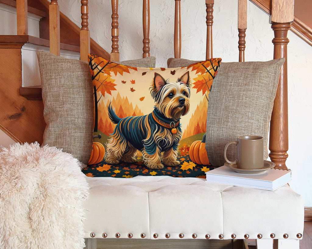 Silky Terrier Fall Decorative Throw Pillow 14x14 Indoor Outdoor Accent Cushion, Fabric Cover with Insert for Sofa, Bed, Porch & Living Room