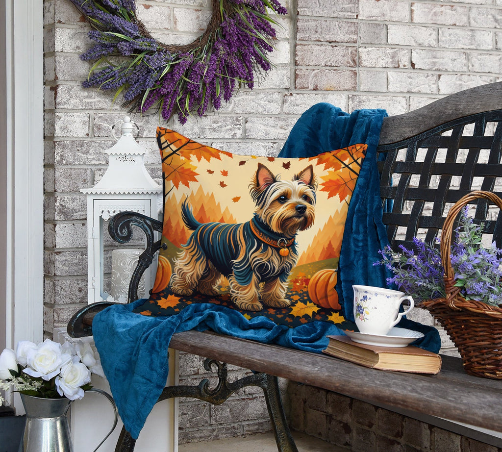 Silky Terrier Fall Decorative Throw Pillow 18x18 Indoor Outdoor Accent Cushion, Fabric Cover with Insert for Sofa, Bed, Porch & Living Room