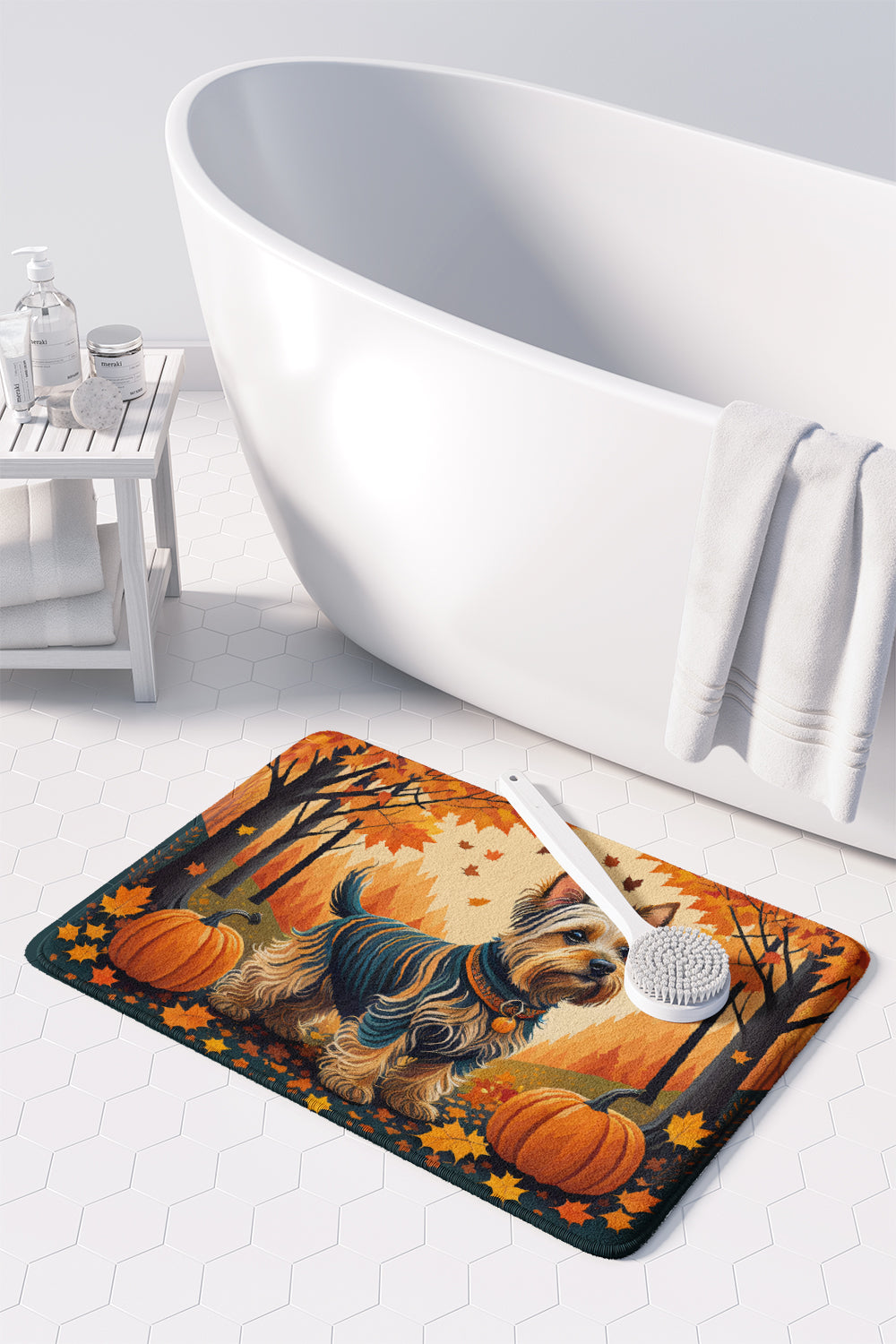 Silky Terrier Fall Memory Foam Kitchen Mat Machine Washable Anti-Fatigue Cushion Comfort Bath or Kitchen Rug