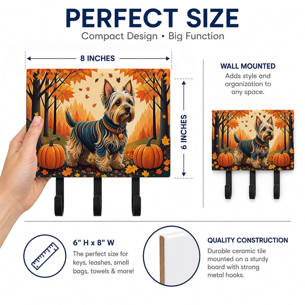 Silky Terrier Fall Leash or Key Holder Wall Hooks, Coat Rack Wall Mount, for Hanging Keys, Towels, Aprons, Leashes