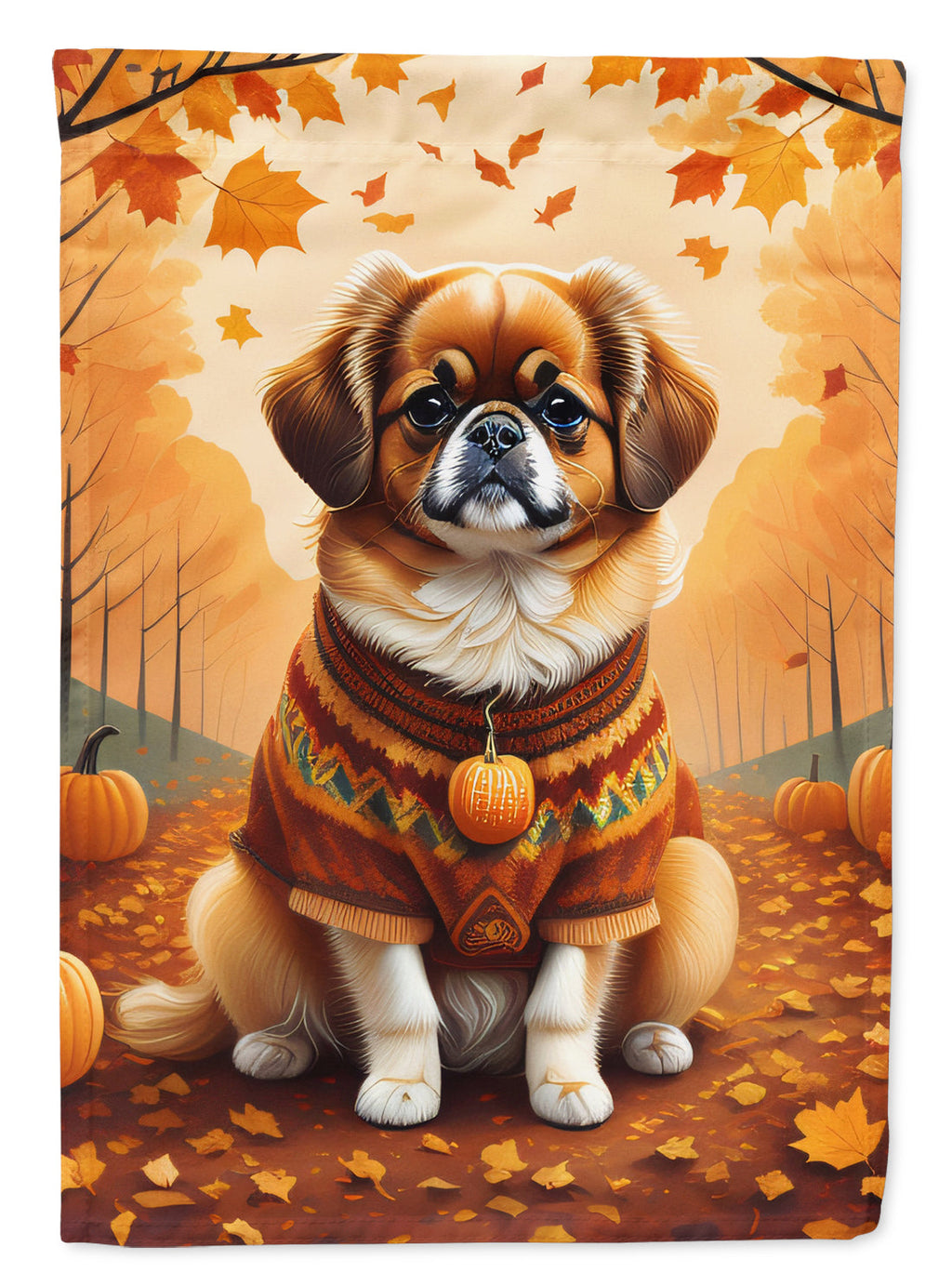 Tibetan Spaniel Fall House Flag 28x40 Porch Sleeve Pole Decorative Outside Yard Banner Artwork Wall Hanging, Polyester
