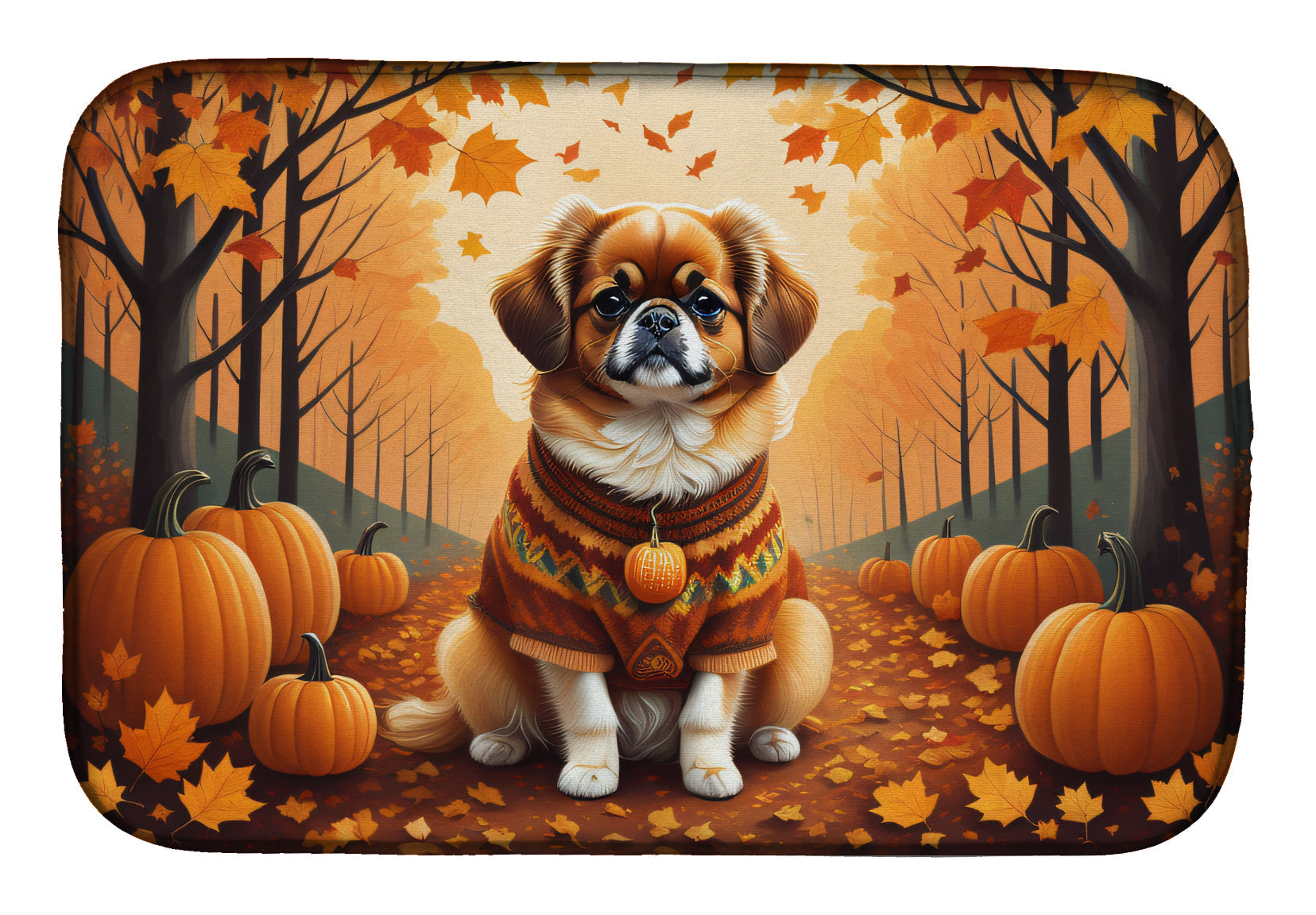 Tibetan Spaniel Fall Dish Drying Mat Absorbent Dish Drying Mat Pad for Kitchen Counter Dish Drainer Mat for Countertop, 14 x 21", Multicolor
