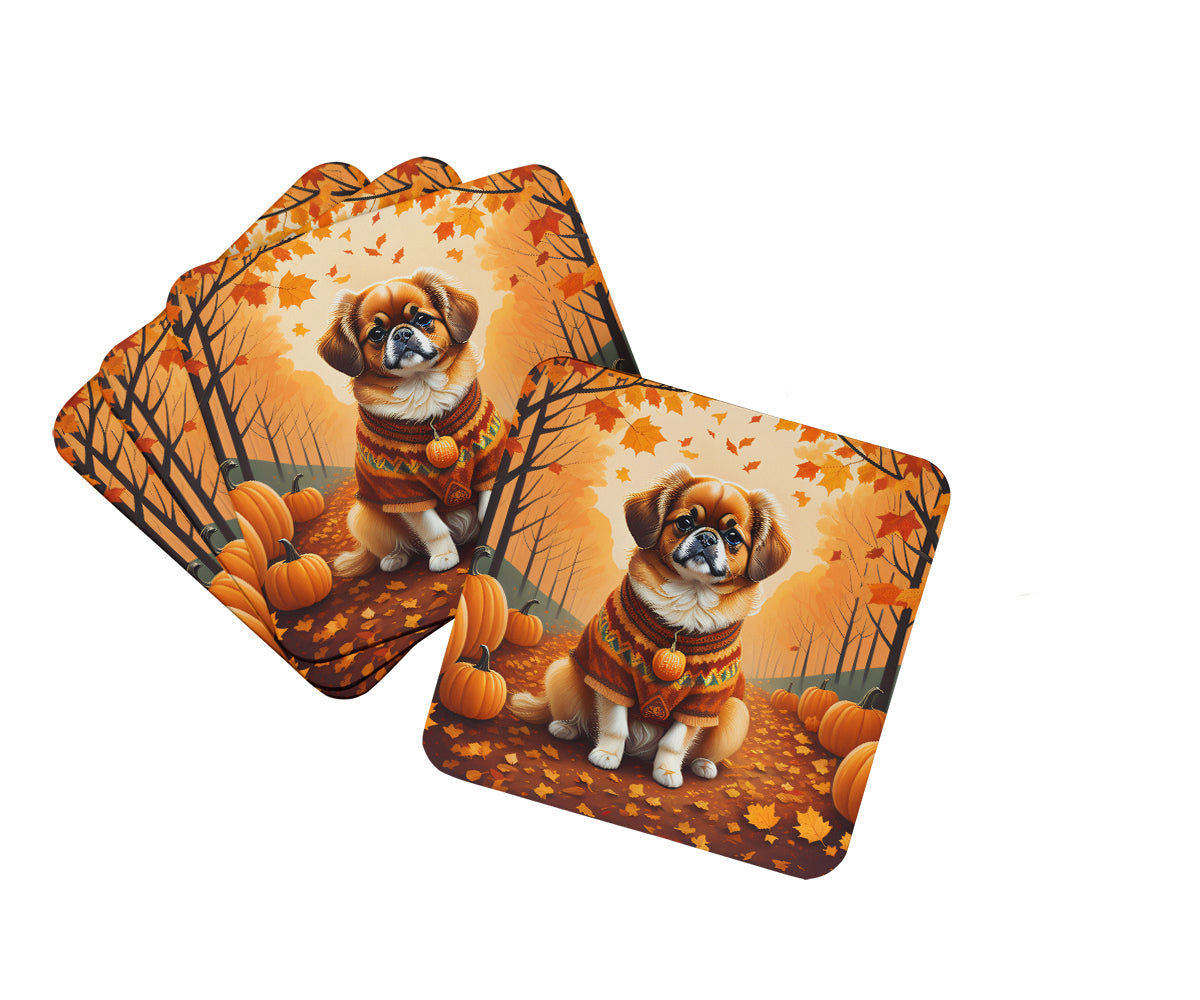 Tibetan Spaniel Fall Foam Coasters Set of 4 Cup Coasters for Indoor Outdoor, Tabletop Protection, Anti Slip, Mouse pad Material