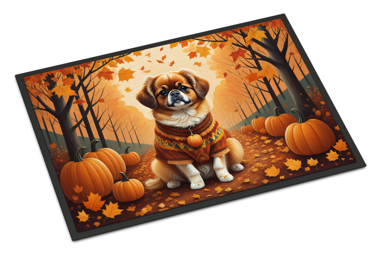 Tibetan Spaniel Fall Doormat Indoor Outdoor 24H X 36W Front Door Mat Rugs for Entryway, Non Slip Washable Low Pile,