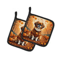 Tibetan Spaniel Fall Pot Holder Set of 2 Heat Resistant Quilted Hot Pads 7.5 x 7.5 Inch, Insulated Kitchen Trivets for Cooking & Baking