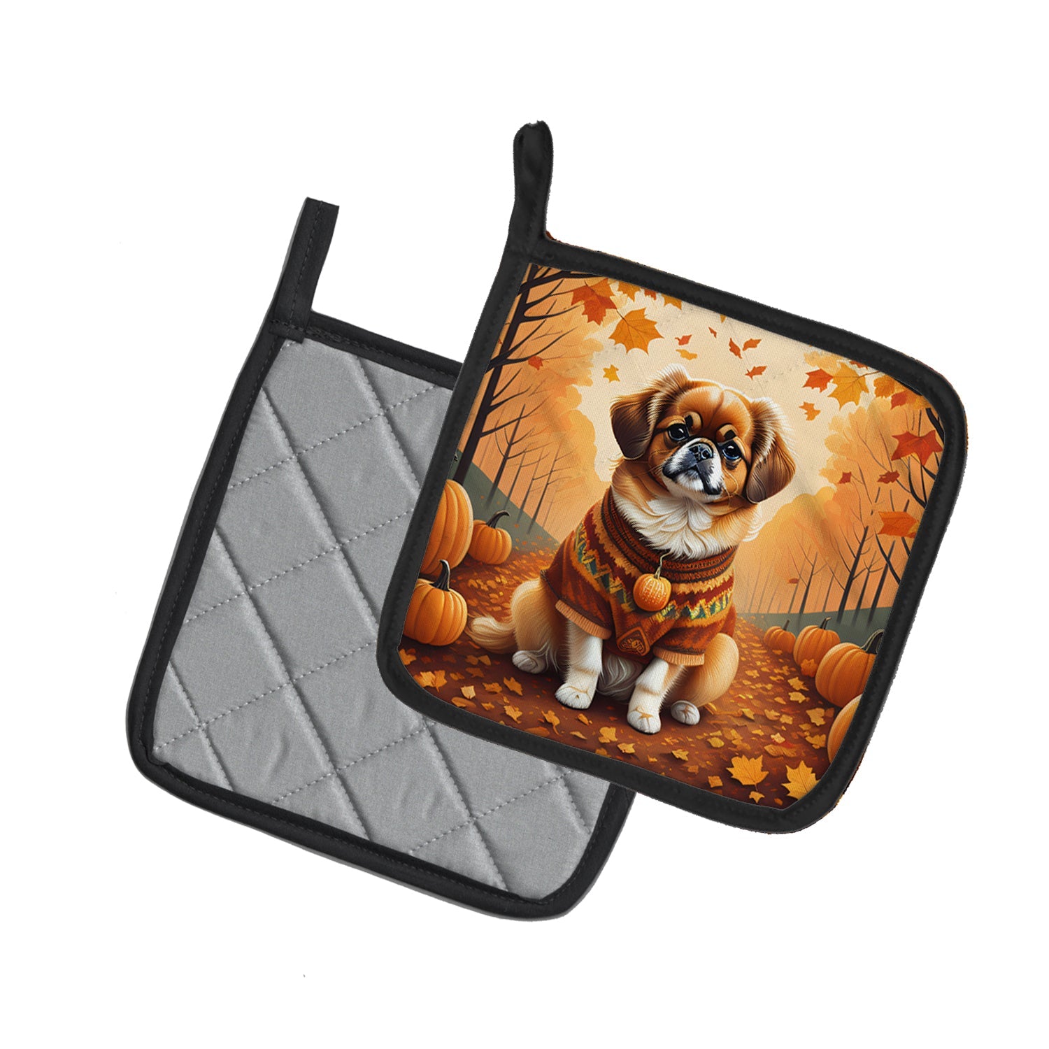 Tibetan Spaniel Fall Pot Holder Set of 2 Heat Resistant Quilted Hot Pads 7.5 x 7.5 Inch, Insulated Kitchen Trivets for Cooking & Baking