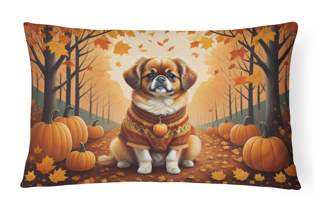 Tibetan Spaniel Fall Decorative Throw Pillow 12x16 Indoor Outdoor Accent Cushion, Fabric Cover with Insert for Sofa, Bed, Porch & Living Room