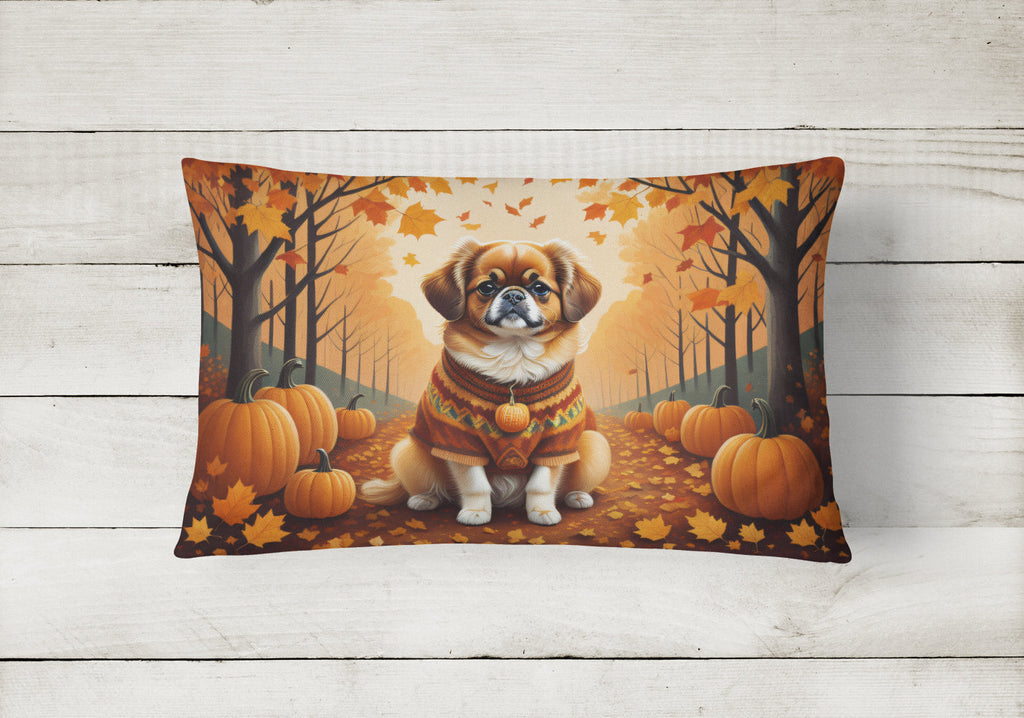 Tibetan Spaniel Fall Decorative Throw Pillow 12x16 Indoor Outdoor Accent Cushion, Fabric Cover with Insert for Sofa, Bed, Porch & Living Room