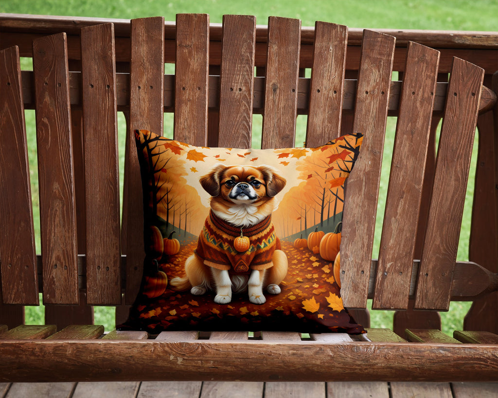 Tibetan Spaniel Fall Decorative Throw Pillow 14x14 Indoor Outdoor Accent Cushion, Fabric Cover with Insert for Sofa, Bed, Porch & Living Room