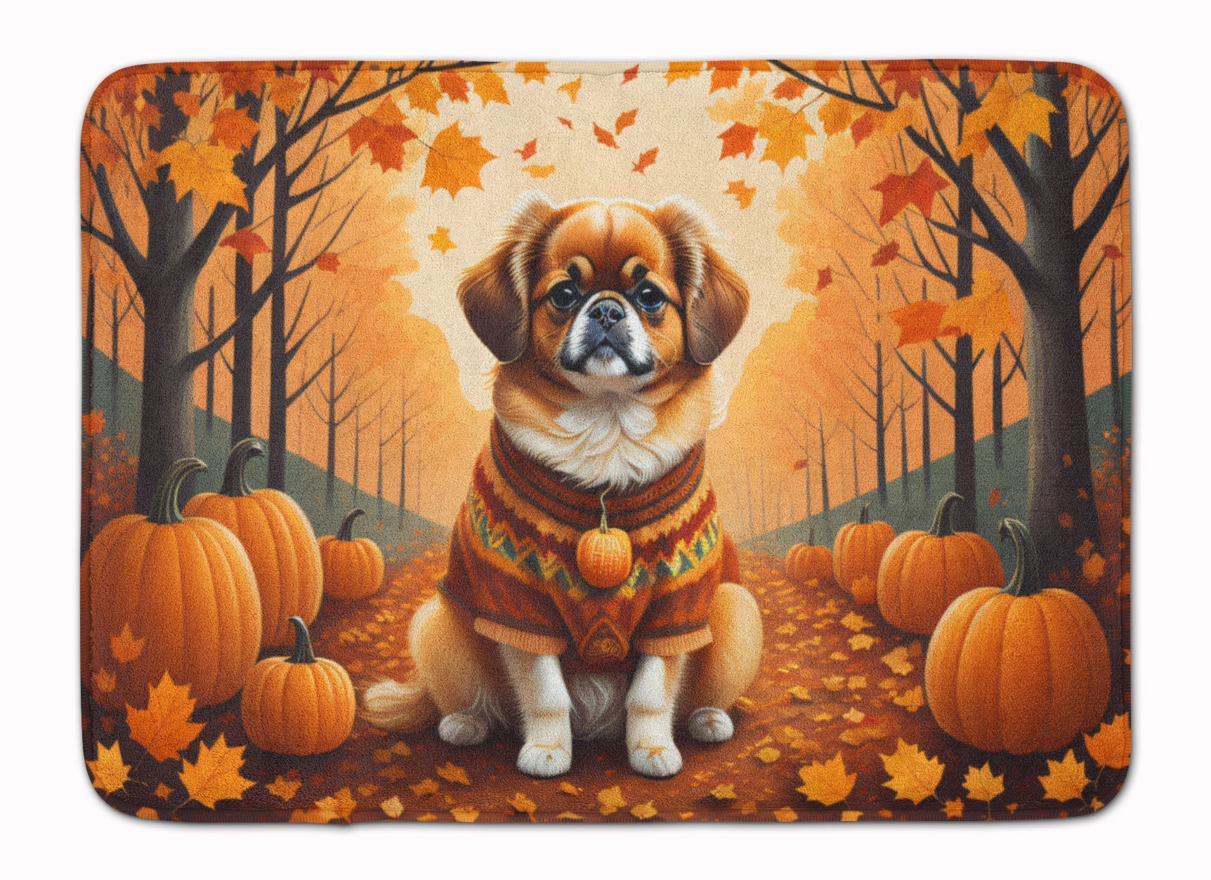 Tibetan Spaniel Fall Memory Foam Kitchen Mat Machine Washable Anti-Fatigue Cushion Comfort Bath or Kitchen Rug
