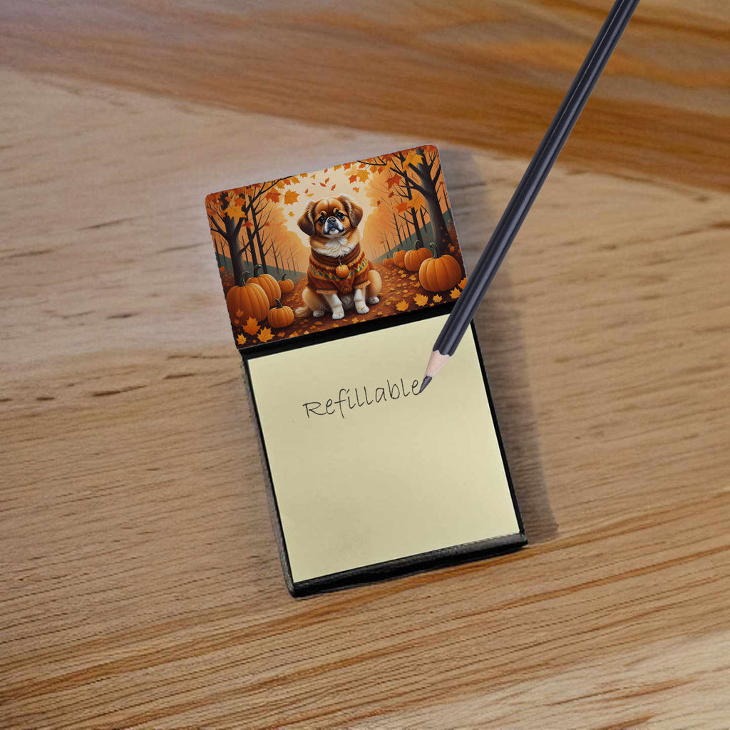 Tibetan Spaniel Fall Watercolor Sticky Note Holder Refillable Dispenser Desk Accessory 3x3 Pad Gift