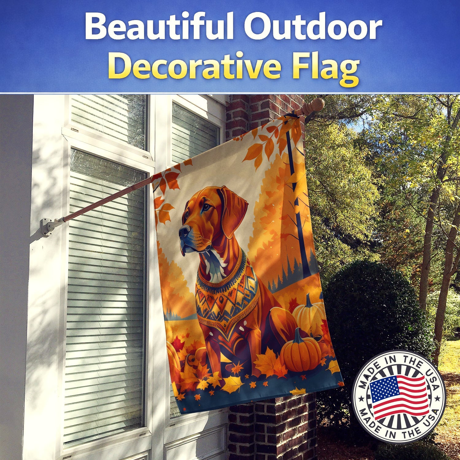 Vizsla Fall House Flag 28x40 Porch Sleeve Pole Decorative Outside Yard Banner Artwork Wall Hanging, Polyester