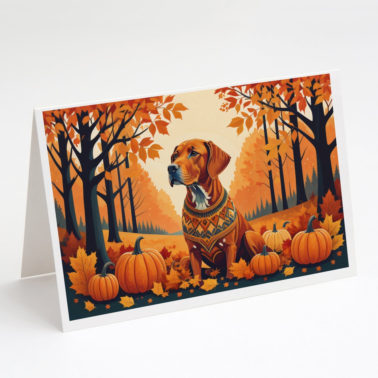 Vizsla Fall Greeting Cards Pack of 8 Blank Cards with Envelopes Whimsical A7 Size 5x7