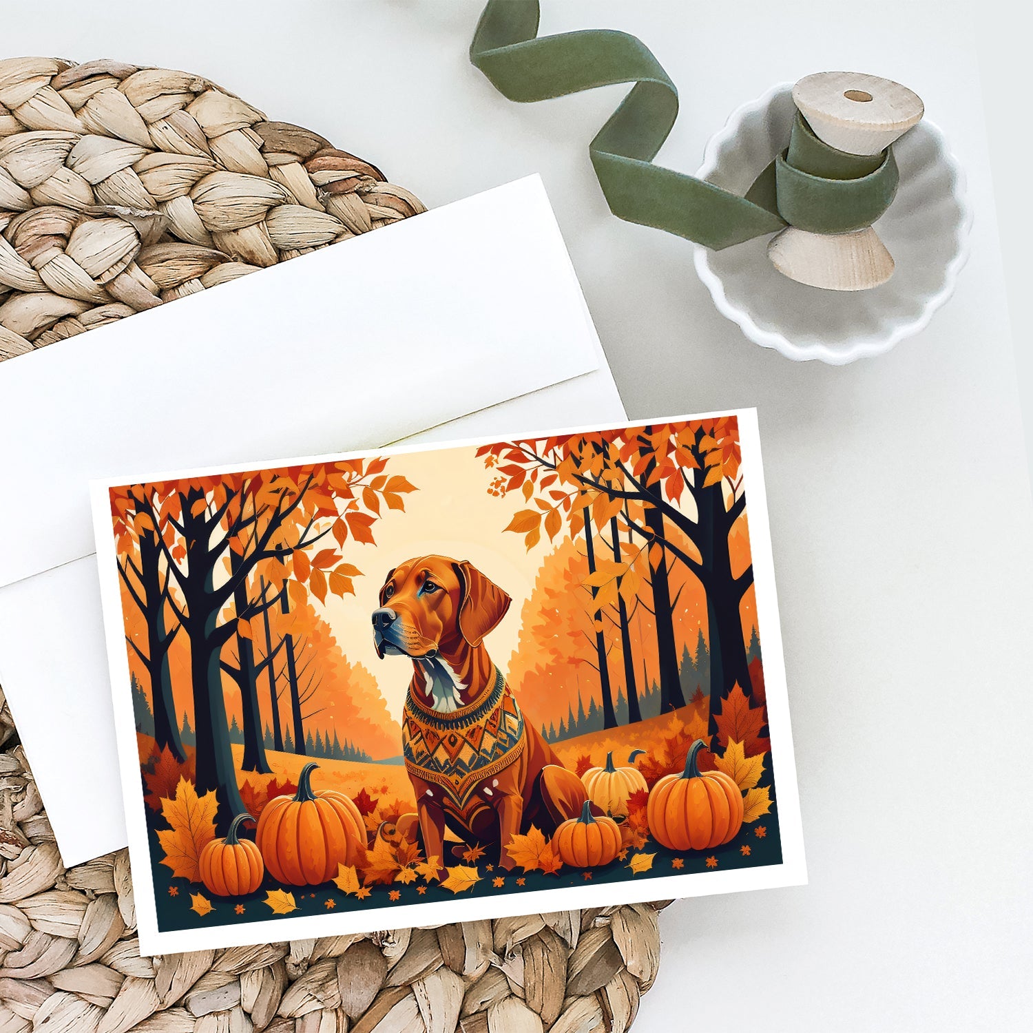 Vizsla Fall Greeting Cards Pack of 8 Blank Cards with Envelopes Whimsical A7 Size 5x7