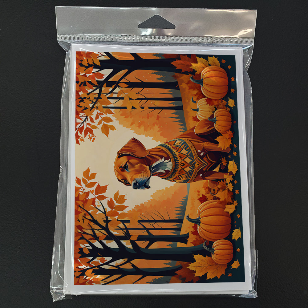 Vizsla Fall Greeting Cards Pack of 8 Blank Cards with Envelopes Whimsical A7 Size 5x7