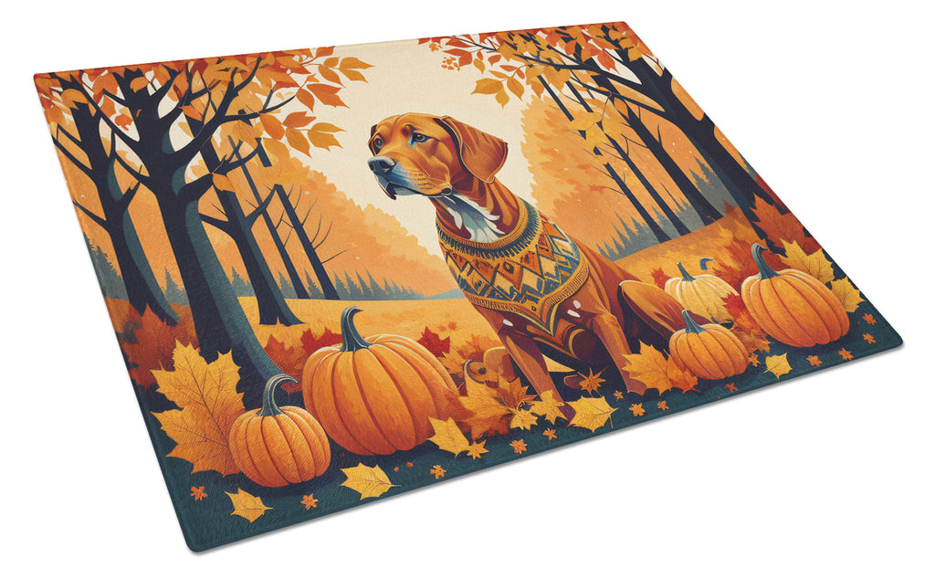 Vizsla Fall Cutting Board Tempered Glass Kitchen Cutting Surface, Heat Resistant Chopping, Non-Slip Feet, Food Prep & Serving