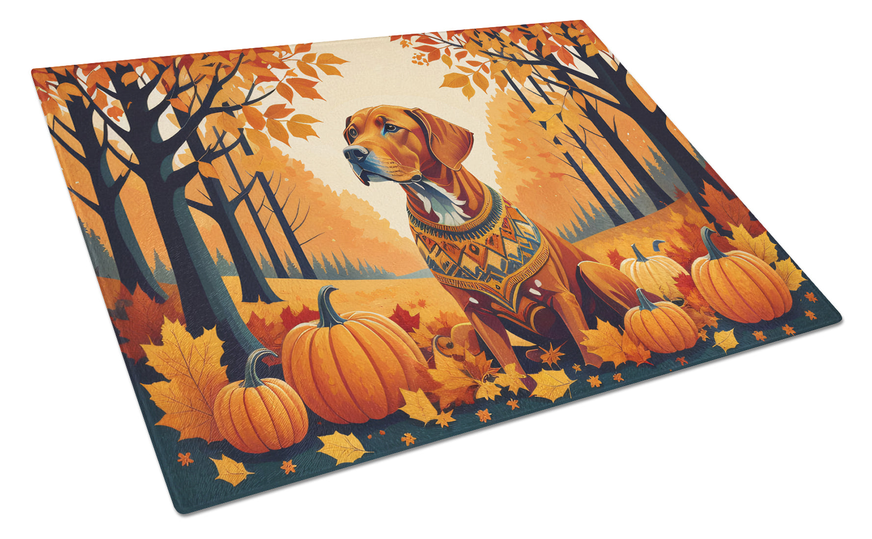 Vizsla Fall Cutting Board Tempered Glass Kitchen Cutting Surface, Heat Resistant Chopping, Non-Slip Feet, Food Prep & Serving