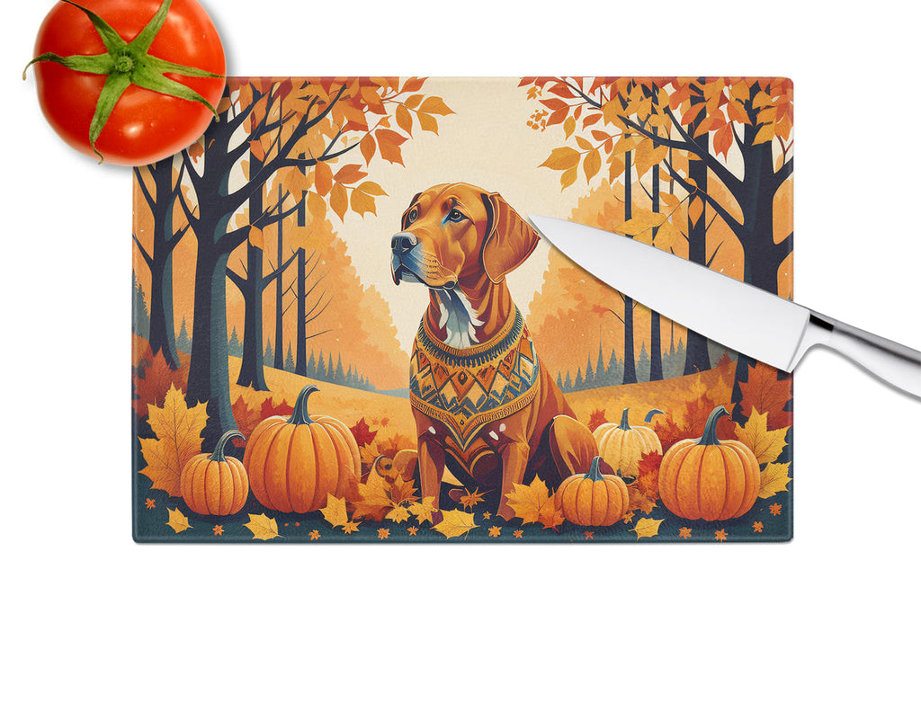 Vizsla Fall Cutting Board Tempered Glass Kitchen Cutting Surface, Heat Resistant Chopping, Non-Slip Feet, Food Prep & Serving