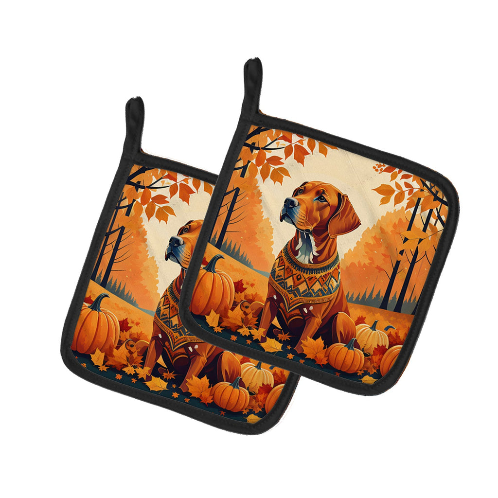 Vizsla Fall Pot Holder Set of 2 Heat Resistant Quilted Hot Pads 7.5 x 7.5 Inch, Insulated Kitchen Trivets for Cooking & Baking