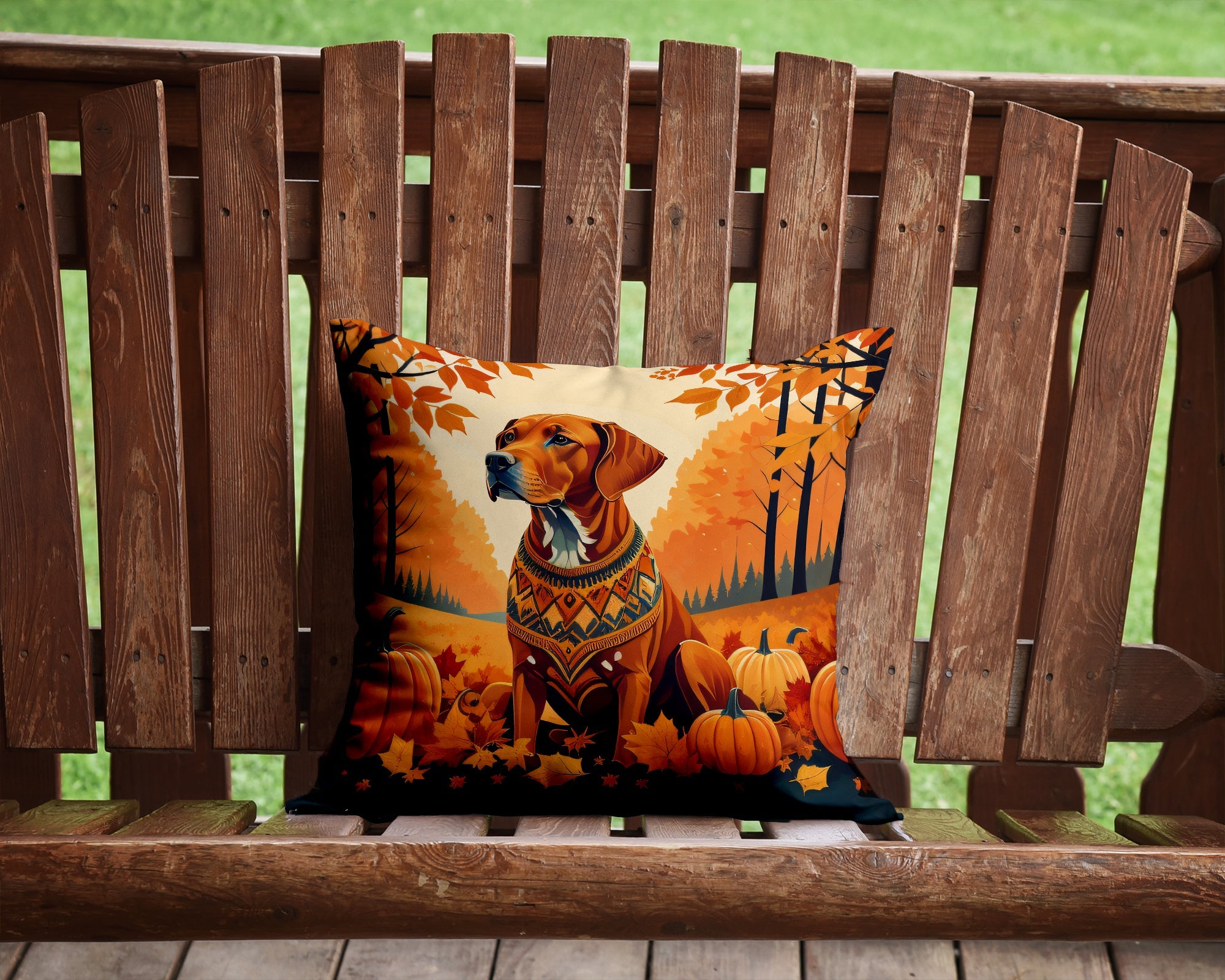 Vizsla Fall Decorative Throw Pillow 14x14 Indoor Outdoor Accent Cushion, Fabric Cover with Insert for Sofa, Bed, Porch & Living Room