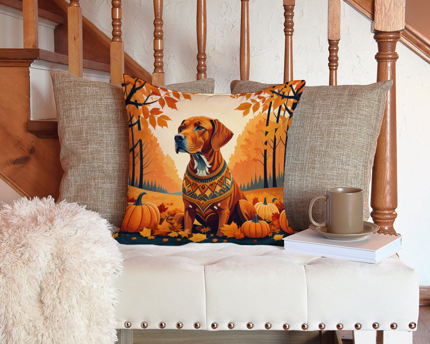 Vizsla Fall Decorative Throw Pillow 14x14 Indoor Outdoor Accent Cushion, Fabric Cover with Insert for Sofa, Bed, Porch & Living Room