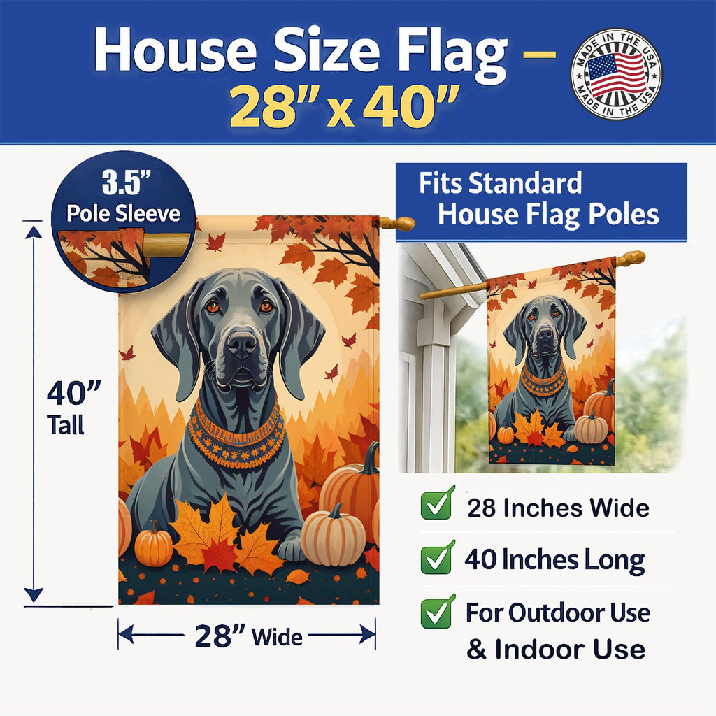 Weimaraner Fall House Flag 28x40 Porch Sleeve Pole Decorative Outside Yard Banner Artwork Wall Hanging, Polyester