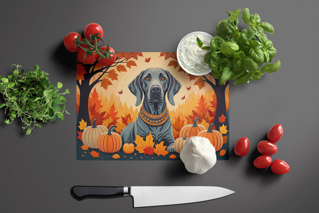 Weimaraner Fall Cutting Board Tempered Glass Kitchen Cutting Surface, Heat Resistant Chopping, Non-Slip Feet, Food Prep & Serving