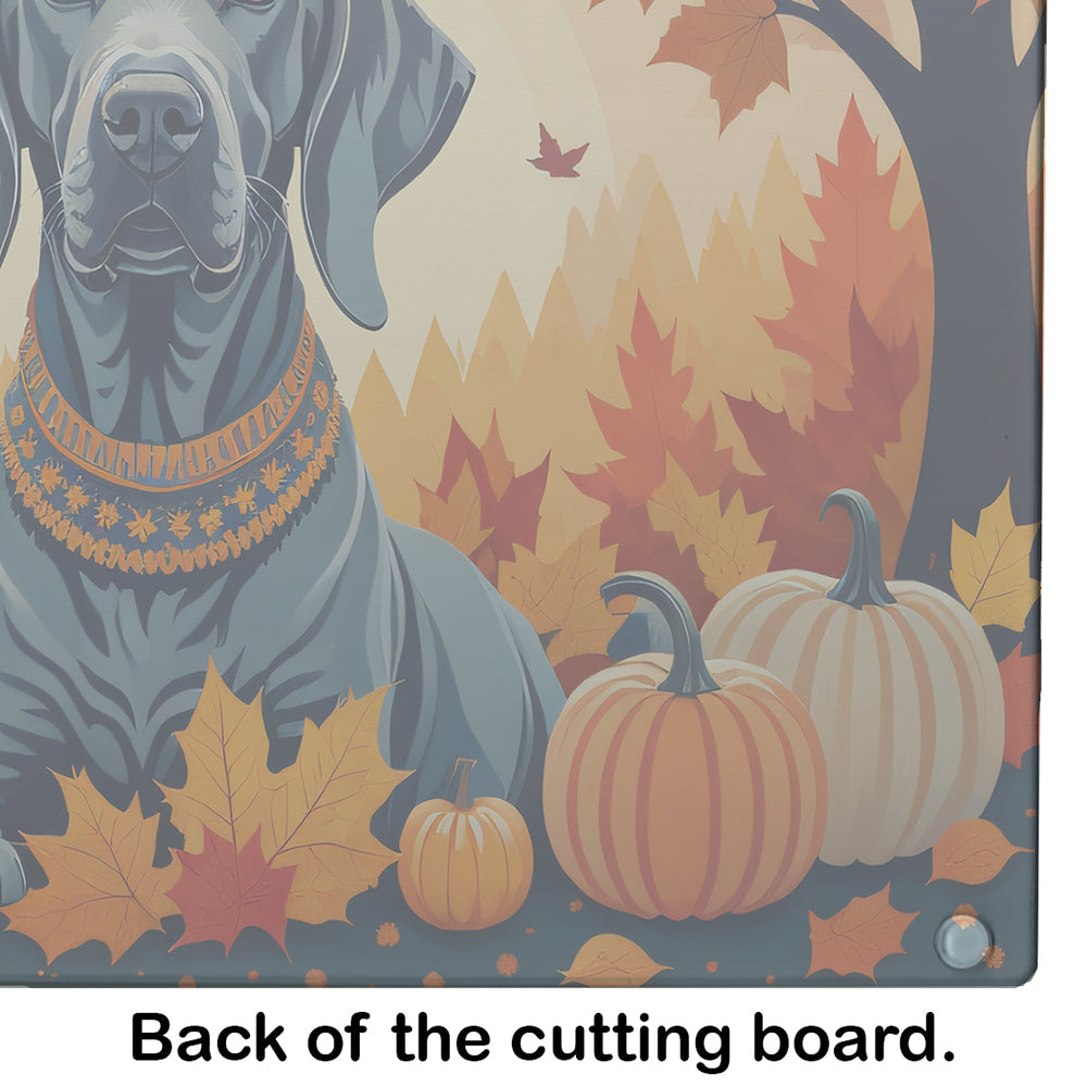 Weimaraner Fall Cutting Board Tempered Glass Kitchen Cutting Surface, Heat Resistant Chopping, Non-Slip Feet, Food Prep & Serving
