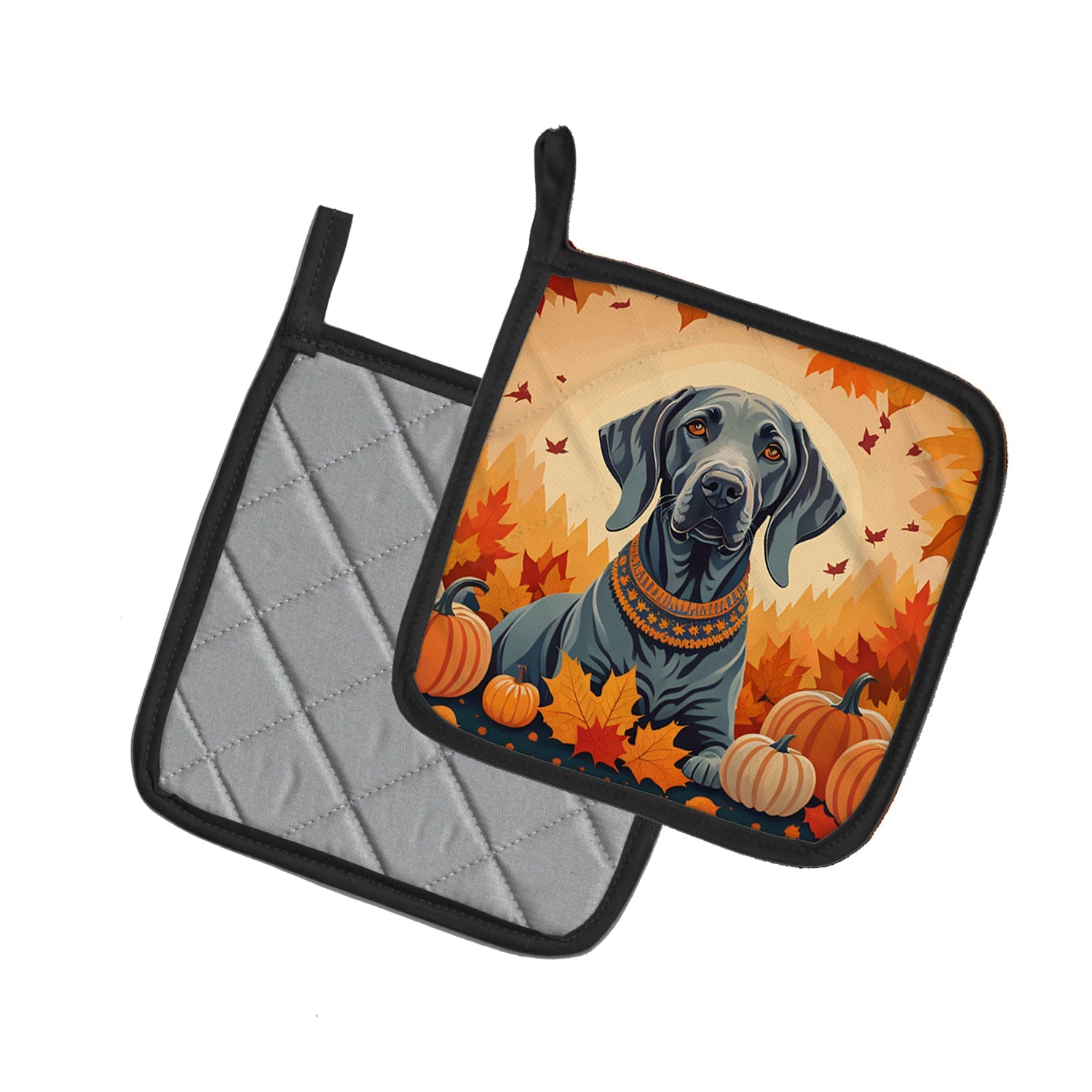 Weimaraner Fall Pot Holder Set of 2 Heat Resistant Quilted Hot Pads 7.5 x 7.5 Inch, Insulated Kitchen Trivets for Cooking & Baking